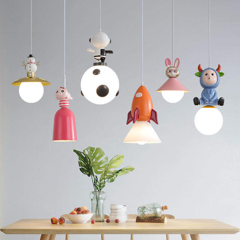 FCYC010 Children's Room Bedside Small Chandelier Cartoon Pig Rabbit Boy Girl Kids Bedroom Pendant Lamp